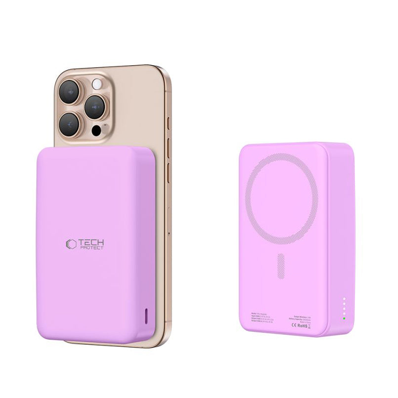 Eksterna baterija Wireless Tech-Protect PB12 LifeMag, 20000mAh, 20W, QC + PD + FQI, 1 x QI - 1 x USB-A - 1 x USB-C, Ljubičasta