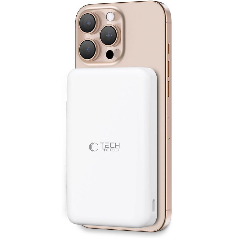 Vanjska baterija Wireless Tech-Protect PB24 LifeMag, 10000mAh, 15W, PD + FQI, 1 x QI - 1 x USB-A - 1 x USB-C, Bijela