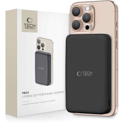 External Wireless Battery Tech-Protect PB24 LifeMag, 10000mAh, 15W, PD + FQI, 1 x QI - 1 x USB-A - 1 x USB-C, Black