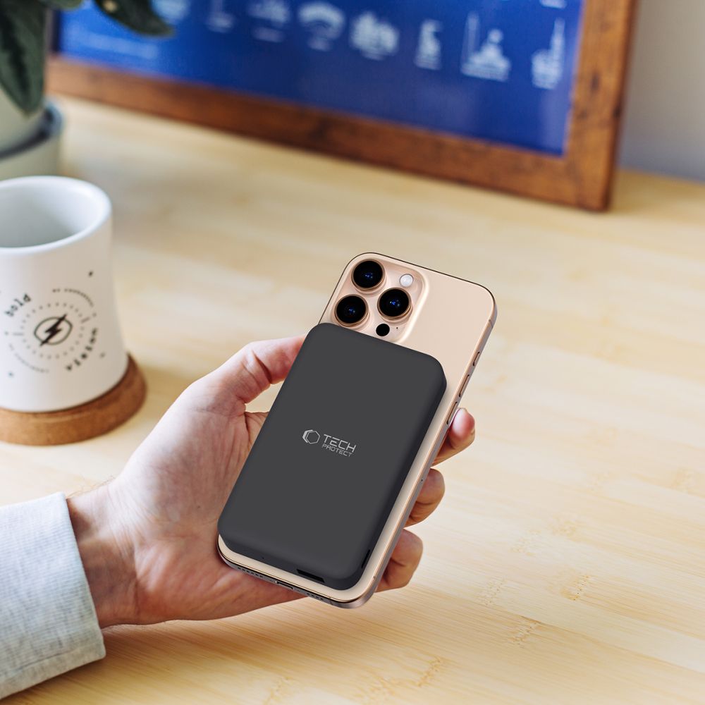 External Wireless Battery Tech-Protect PB24 LifeMag, 10000mAh, 15W, PD + FQI, 1 x QI - 1 x USB-A - 1 x USB-C, Black