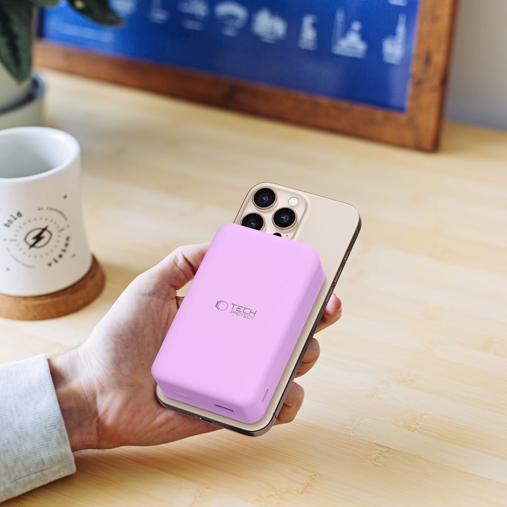 Eksterna baterija Wireless Tech-Protect PB12 LifeMag, 20000mAh, 20W, QC + PD + FQI, 1 x QI - 1 x USB-A - 1 x USB-C, Ljubičasta