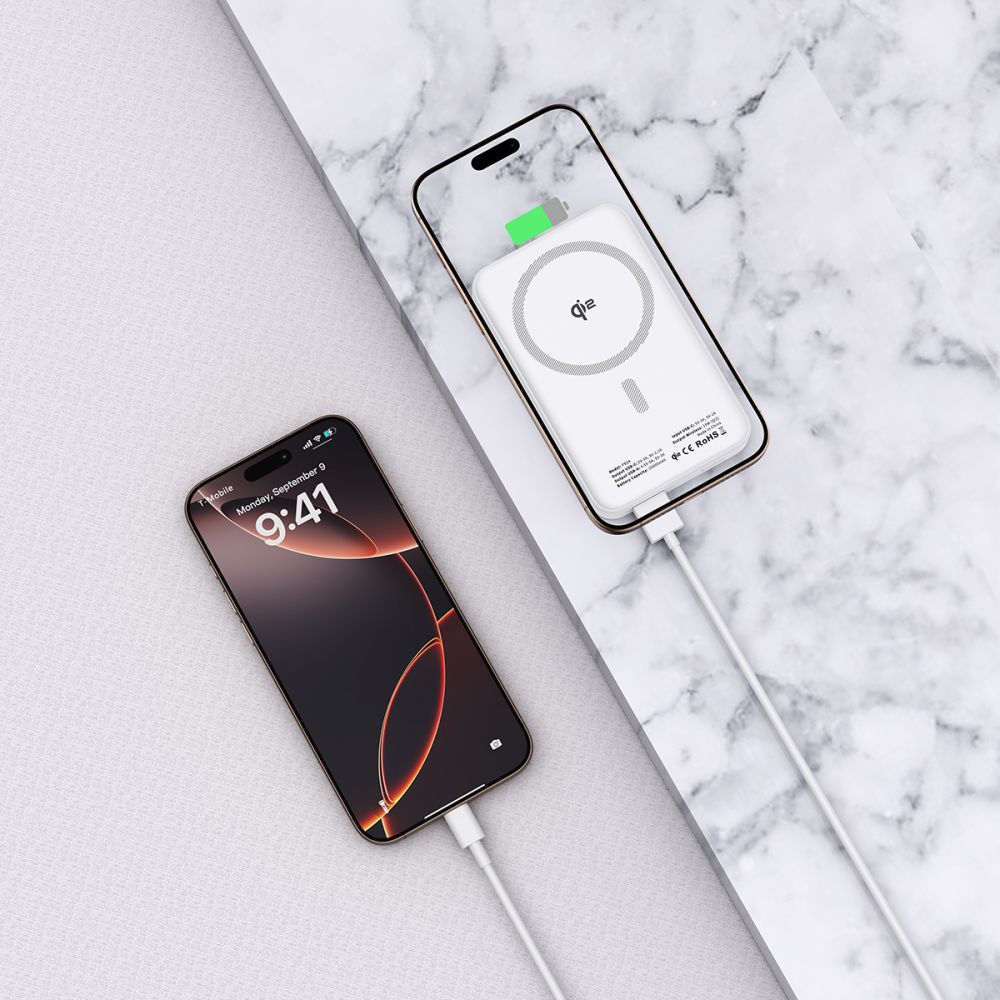 Vanjska baterija Wireless Tech-Protect PB24 LifeMag, 10000mAh, 15W, PD + FQI, 1 x QI - 1 x USB-A - 1 x USB-C, Bijela