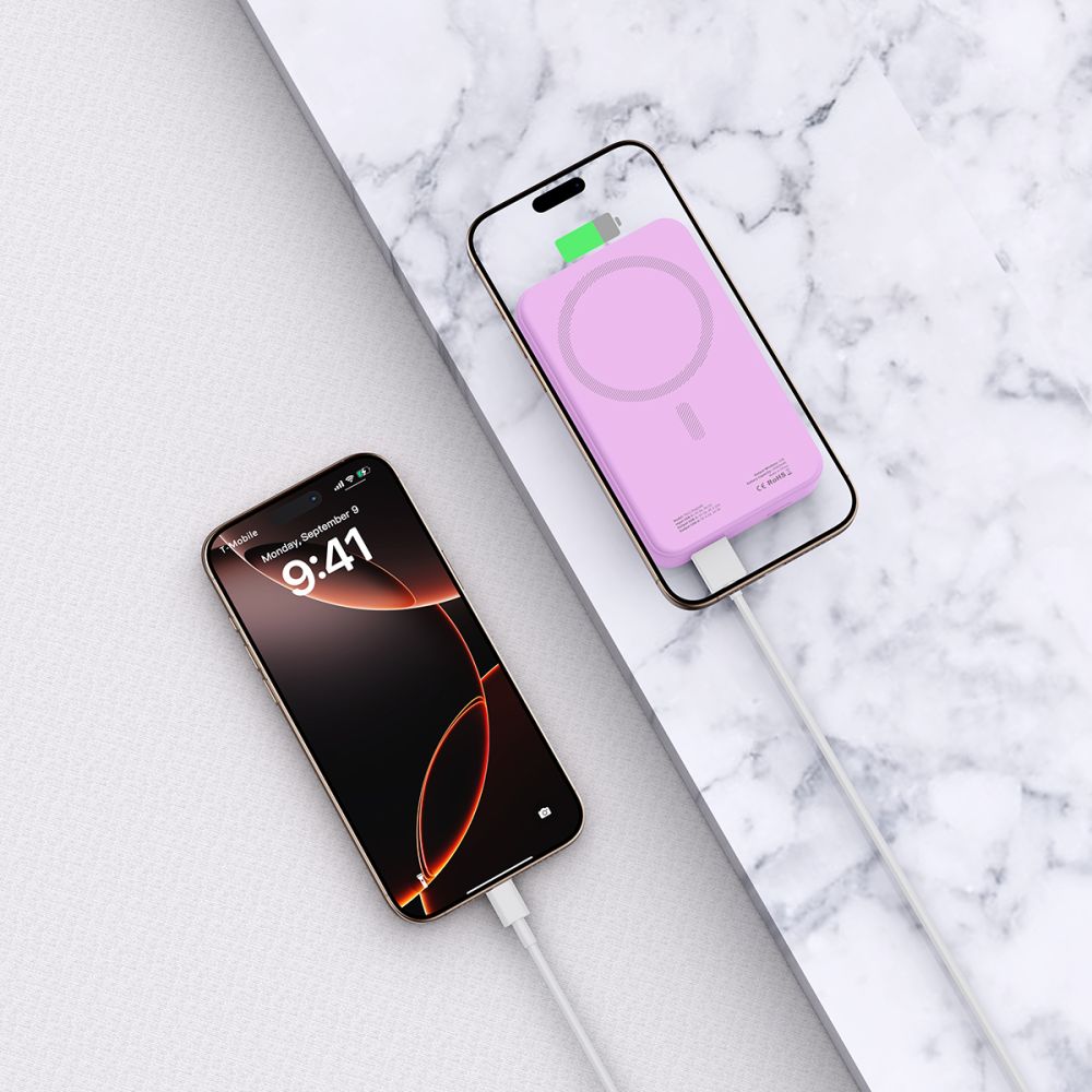 Eksterna baterija Wireless Tech-Protect PB12 LifeMag, 20000mAh, 20W, QC + PD + FQI, 1 x QI - 1 x USB-A - 1 x USB-C, Ljubičasta