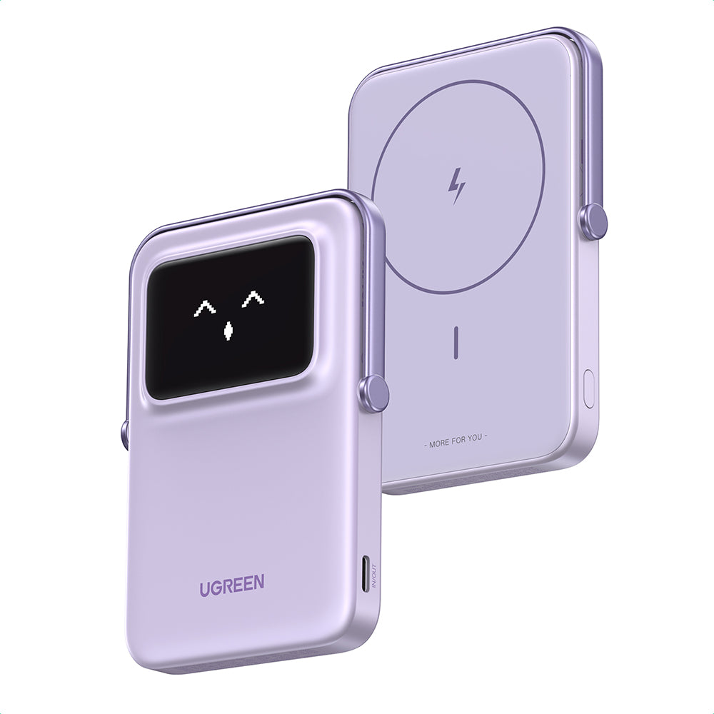 Spoljna bežična baterija UGREEN PB571 Uno, 5000mAh, 20W, PD + FQI, 1 x QI - 1 x USB-C, Ljubičasta