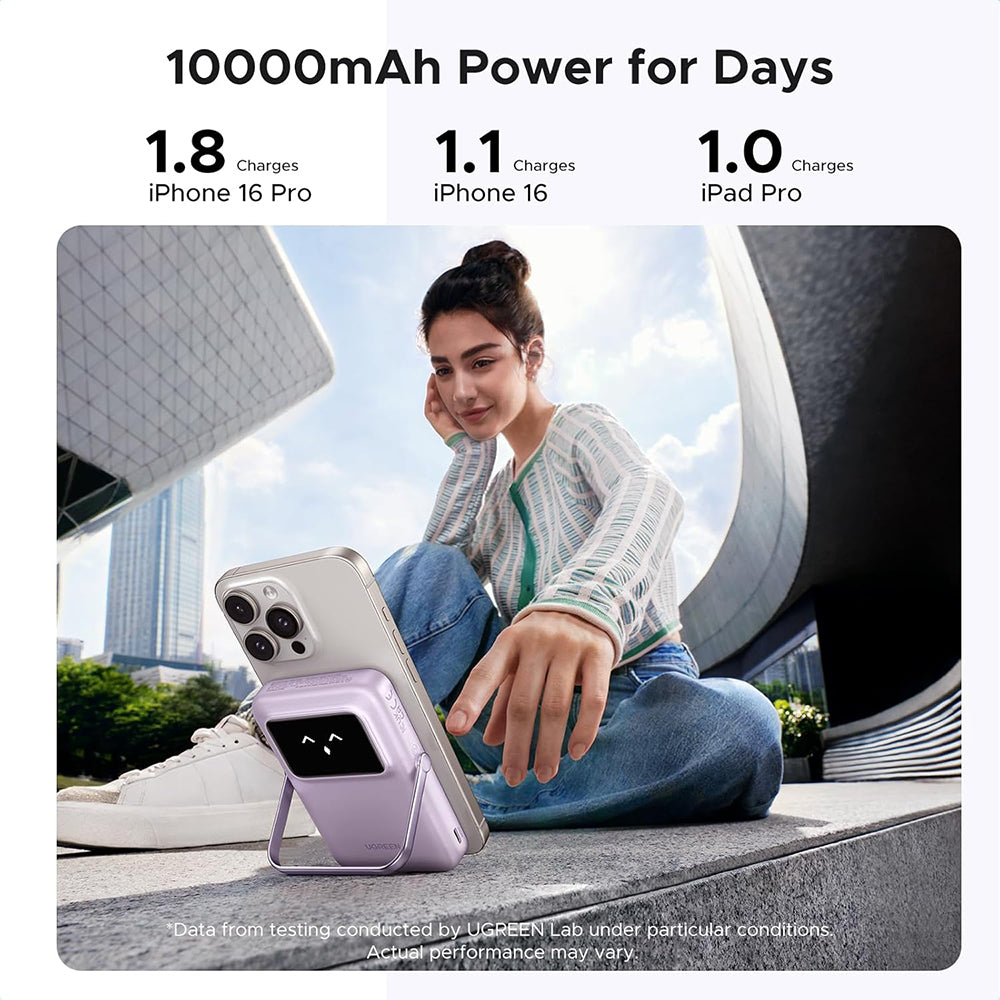 Spoljna Bežična Baterija UGREEN PB764 Uno, 10000mAh, 20W, PD + FQI, 1 x QI - 1 x USB-C, Siva