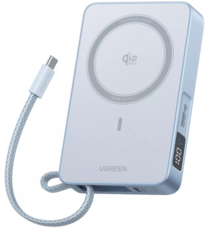 Spoljna bežična baterija UGREEN MagFlow PB773, 10000mAh, 25W, PD + FQI, 1 x QI - 2 x USB-C, Plava