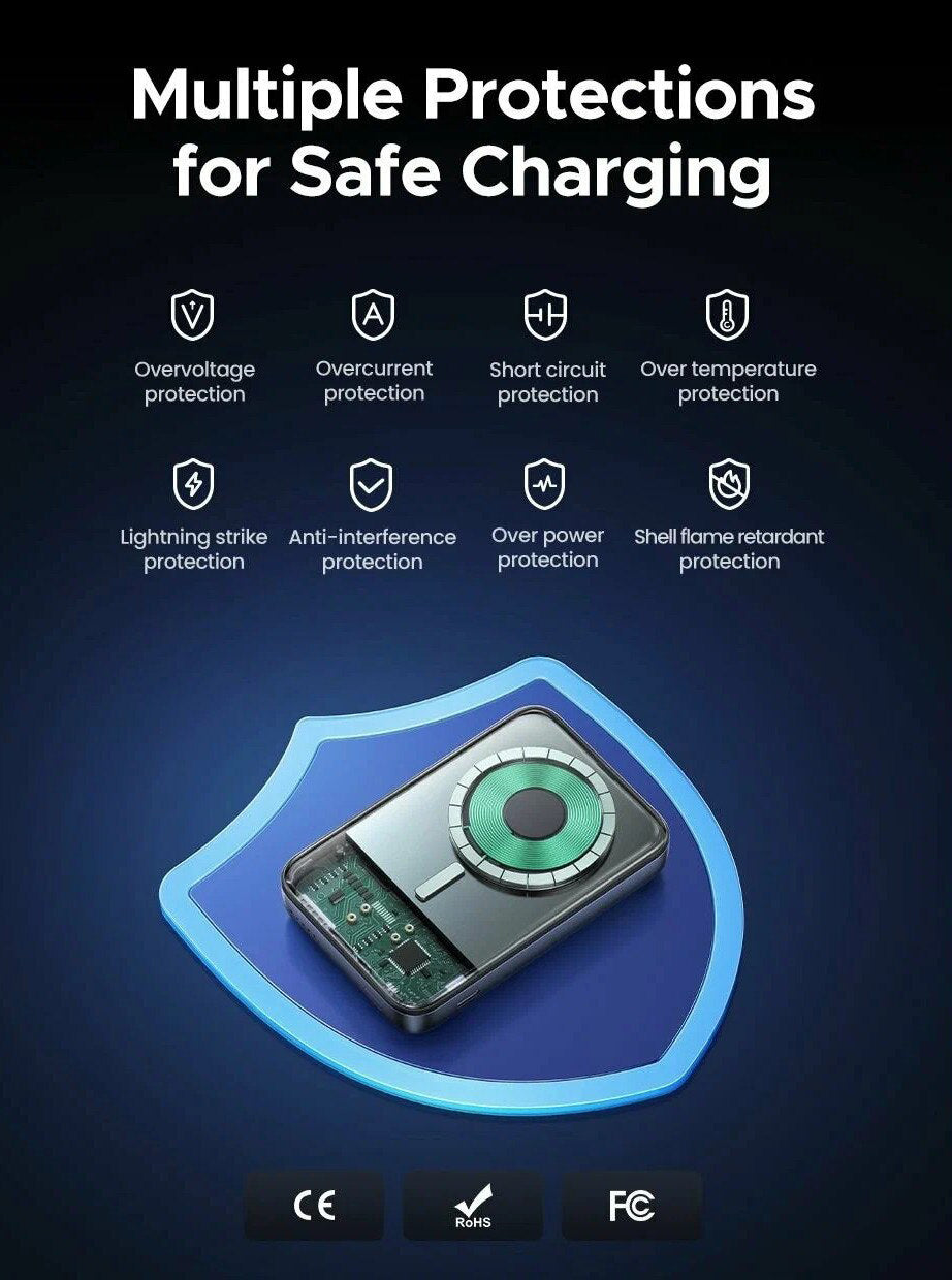 Spoljna bežična baterija UGREEN PB562, 10000mAh, 20W, PD + FQI, 1 x QI - 1 x USB-C, Crna