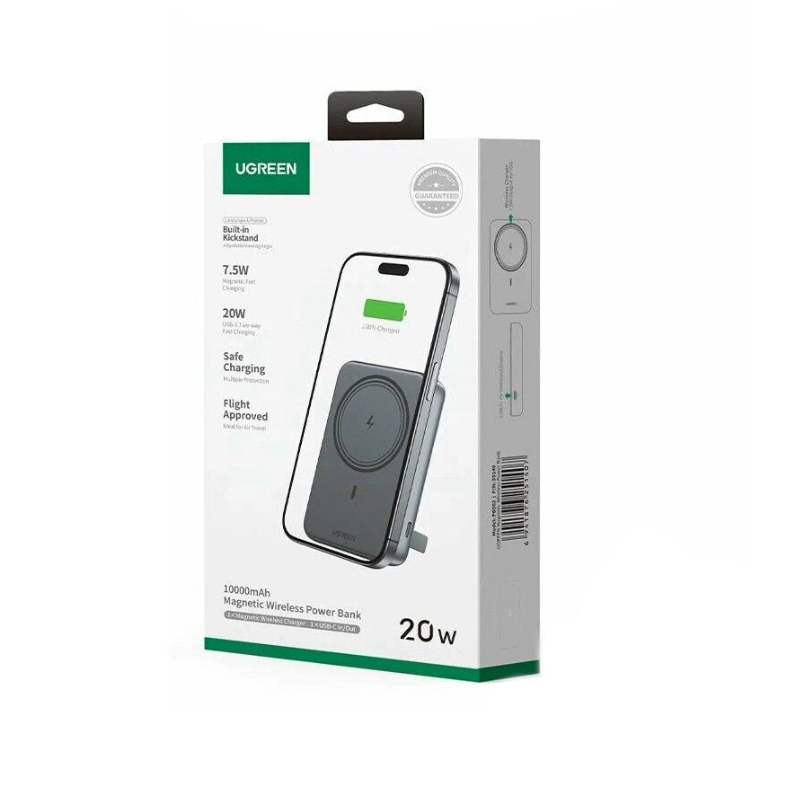 Spoljna bežična baterija UGREEN PB562, 10000mAh, 20W, PD + FQI, 1 x QI - 1 x USB-C, Crna