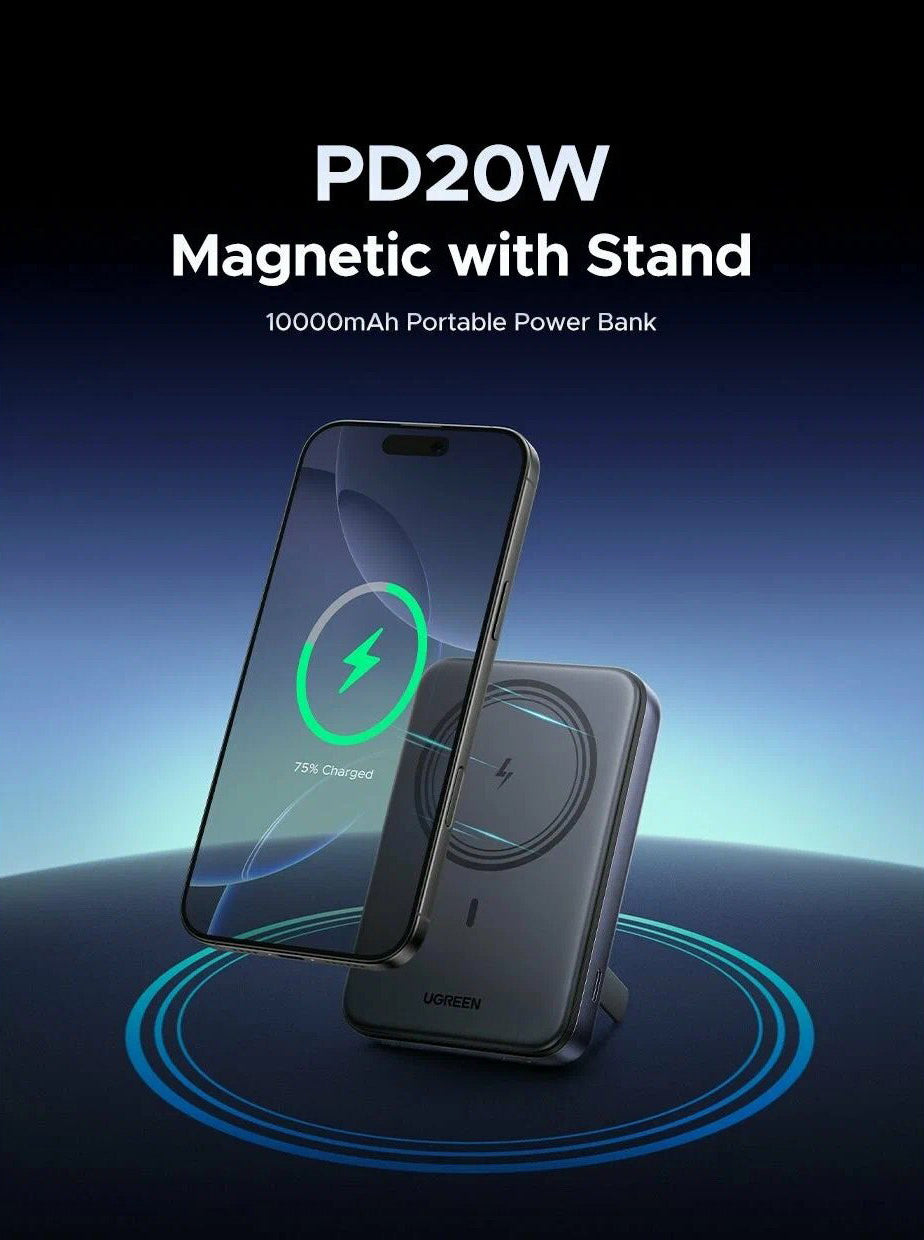Spoljna bežična baterija UGREEN PB562, 10000mAh, 20W, PD + FQI, 1 x QI - 1 x USB-C, Crna