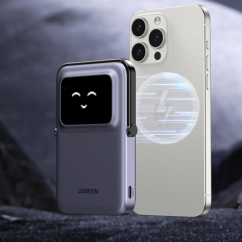 Spoljna bežična baterija UGREEN PB571 Uno, 5000mAh, 20W, PD + FQI, 1 x QI - 1 x USB-C, Ljubičasta
