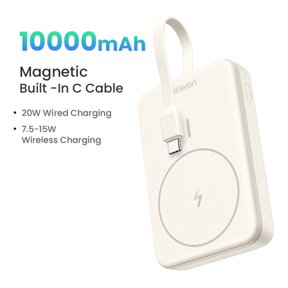 Spoljna bežična baterija UGREEN PB760, 10000mAh, 20W, PD + FQI, 1 x QI - 1 x USB-C, Bež