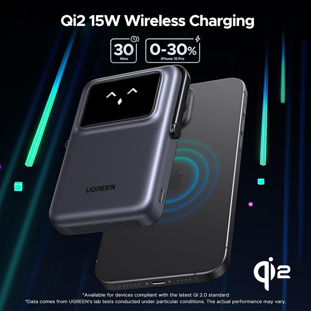 Spoljna Bežična Baterija UGREEN PB764 Uno, 10000mAh, 20W, PD + FQI, 1 x QI - 1 x USB-C, Siva