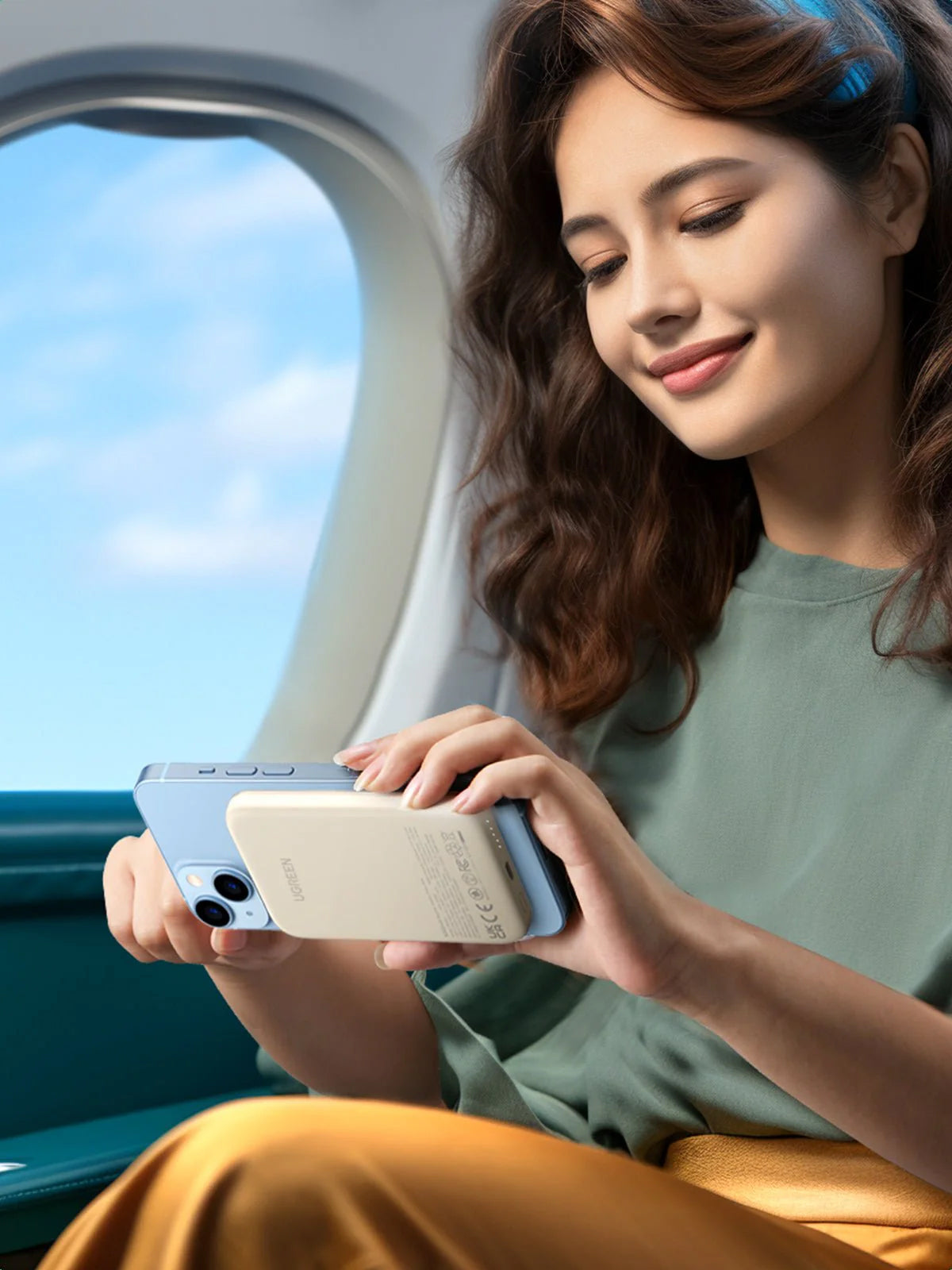 Spoljna Baterija Wireless UGREEN PB560, 5000mAh, 15W, PD + QI, 1 x QI - 1 x USB-C, Bež