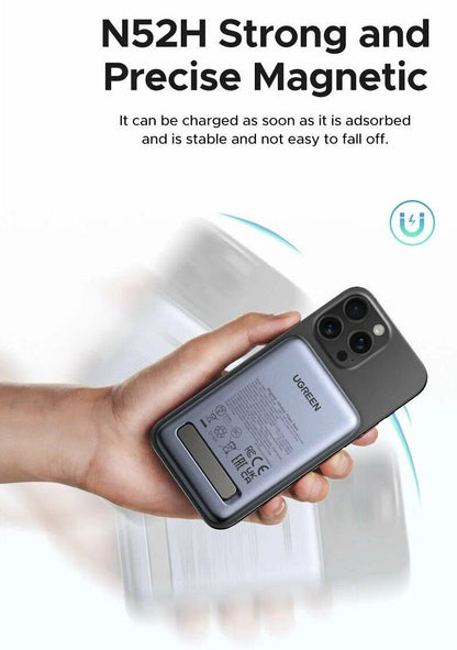 Spoljna bežična baterija UGREEN PB562, 10000mAh, 20W, PD + FQI, 1 x QI - 1 x USB-C, Crna