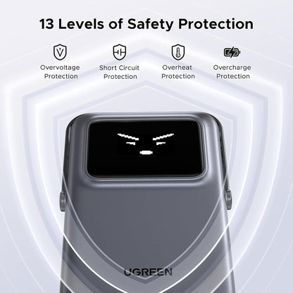 Spoljna Bežična Baterija UGREEN PB764 Uno, 10000mAh, 20W, PD + FQI, 1 x QI - 1 x USB-C, Siva