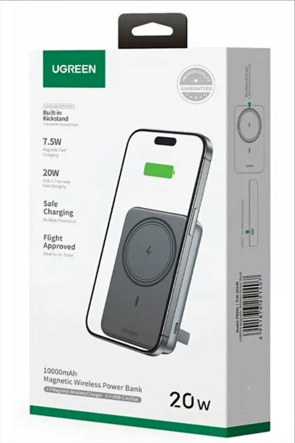 Spoljna bežična baterija UGREEN PB561, 10000mAh, 20W, PD + FQI, 1 x QI - 1 x USB-C, Crna