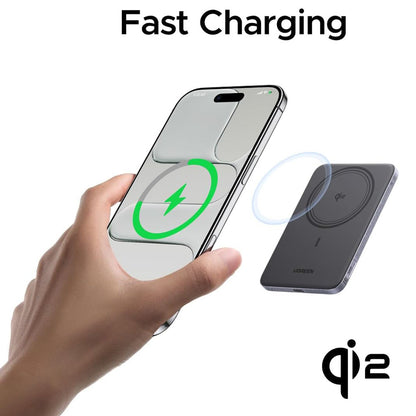 Bežična Eksterna Baterija UGREEN PB580 (75984B), 5000mAh, 15W, PD + FQI, 1 x QI - 1 x USB-C, Siva