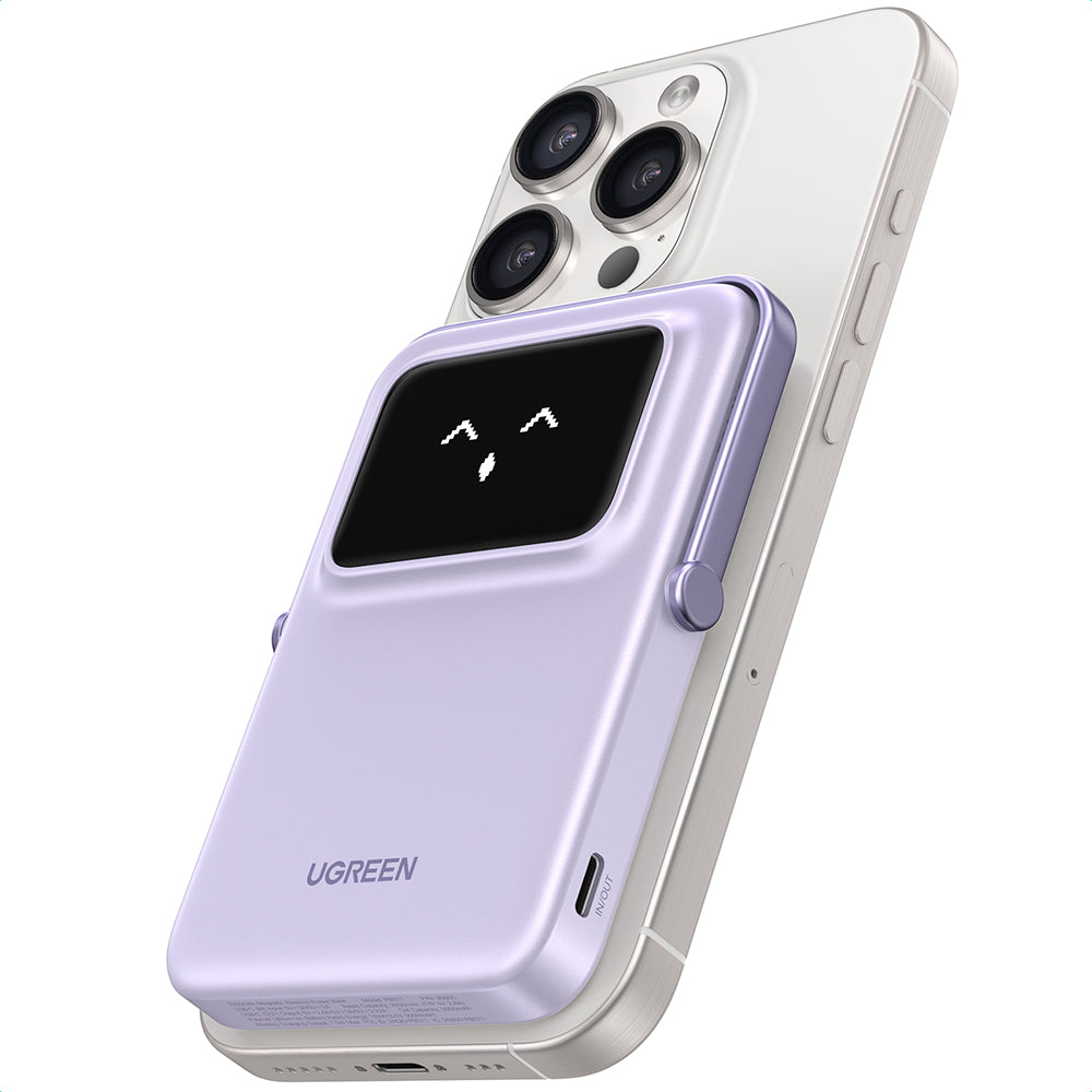 Spoljna bežična baterija UGREEN PB571 Uno, 5000mAh, 20W, PD + FQI, 1 x QI - 1 x USB-C, Ljubičasta
