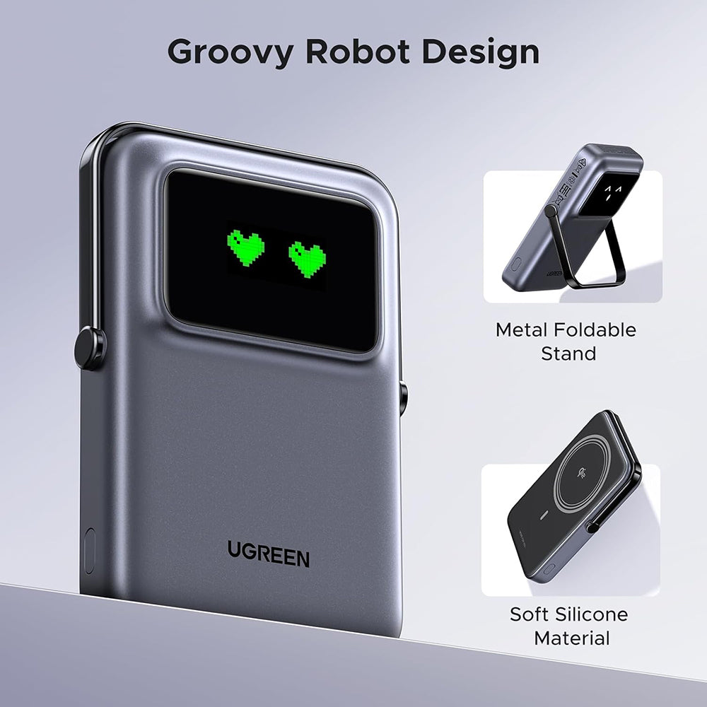 Spoljna Bežična Baterija UGREEN PB764 Uno, 10000mAh, 20W, PD + FQI, 1 x QI - 1 x USB-C, Siva
