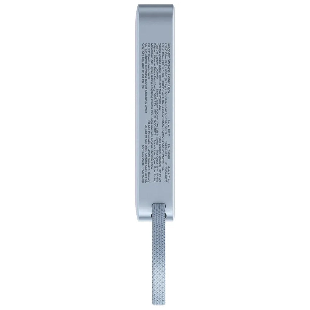 Bežična Eksterna Baterija UGREEN MagFlow PB773 (65958B), 10000mAh, 25W, PD + FQI, 1 x QI - 2 x USB-C, Plava