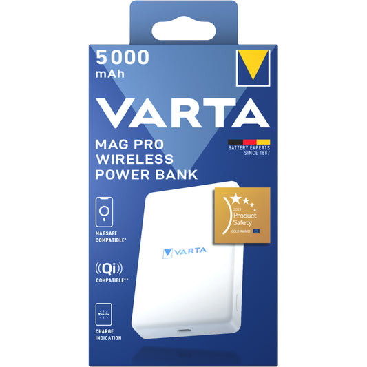 Spoljna bežična baterija Varta Mag Pro, 5000mAh, 12W, 1 x QI - 1 x USB-C, Bela
