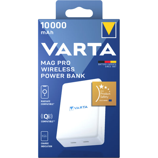 Spoljna Bežična Baterija Varta Mag Pro, 10000mAh, 20W, 1 x QI - 2 x USB-C, Bela