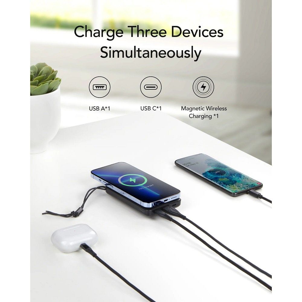 Spoljna bežična baterija Veger VP1151 / W1151, 10000mAh, 22.5W, QC + PD + FQI, 1 x QI - 1 x USB-A - 1 x USB-C, Crna