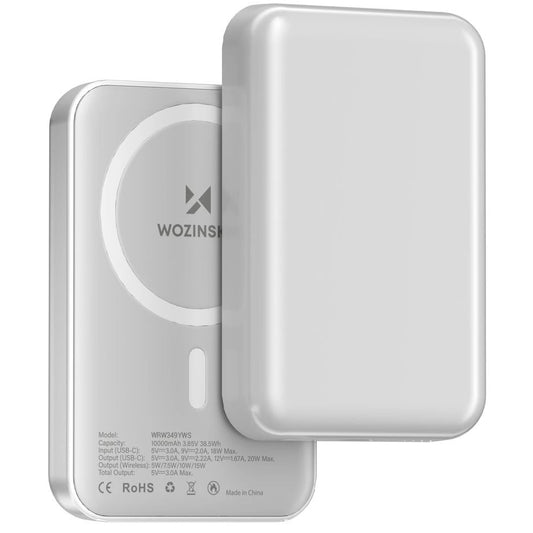 Spoljna baterija Wireless WZK WRW349YWS, 10000mAh, 20W, PD + FQI, 1 x QI - 1 x USB-C, Bela