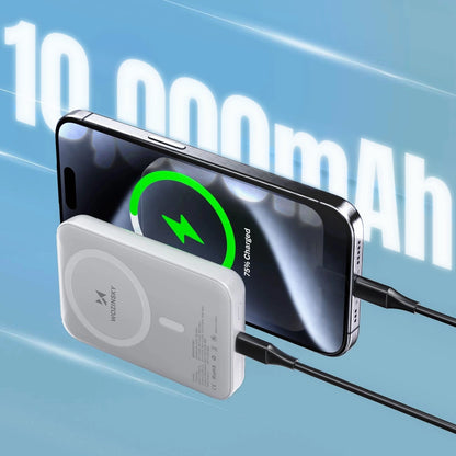 Spoljna baterija Wireless WZK WRW349YWS, 10000mAh, 20W, PD + FQI, 1 x QI - 1 x USB-C, Bela