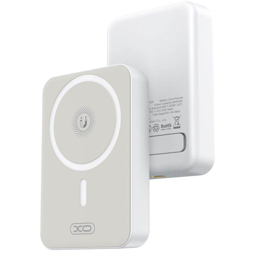 Spoljna baterija Wireless XO Design PR231, 10000mAh, 20W, PD + FQI, 1 x QI - 1 x USB-C, Bela