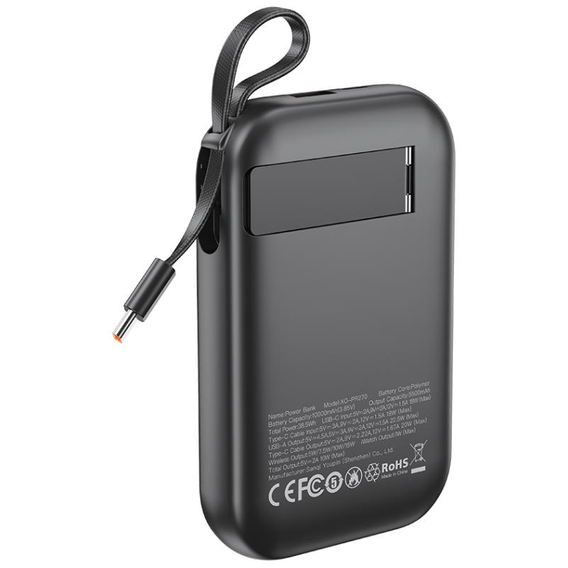 Spoljna Baterija Wireless XO Design PR270, 10000mAh, 22.5W, QC + PD + QI, 1 x QI - 1 x USB-A - 1 x USB-C, Crna