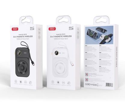 Spoljna baterija Wireless XO Design PR270, 10000mAh, 22.5W, QC + PD + QI, 1 x QI - 1 x USB-A - 1 x USB-C, Bela