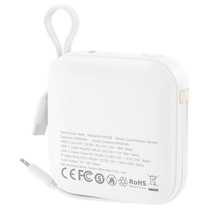 Spoljna baterija XO Design PR258, 10000mAh, 20W, QC + PD, 1 x Lightning - 1 x USB-C, Bež