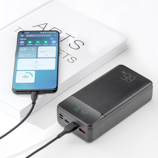Spoljna baterija XO Design PR201, 30000mAh, 65W, QC + PD, 1 x USB-C - 2 x USB-A, Crna