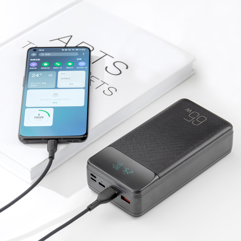 Spoljna baterija XO Design PR201, 30000mAh, 65W, QC + PD, 1 x USB-C - 2 x USB-A, Crna