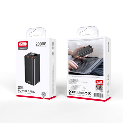 Spoljna baterija XO Design PB97, 20000mAh, 65W, QC + PD, 2 x USB-A - 2 x USB-C, Crna