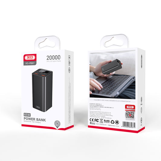 Spoljna baterija XO Design PB97, 20000mAh, 65W, QC + PD, 2 x USB-A - 2 x USB-C, Crna