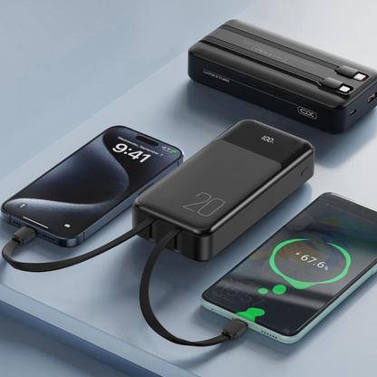Spoljna baterija XO Design PR249, 20000mAh, 22.5W, QC + PD, 1 x Lightning - 1 x USB-A - 2 x USB-C, Crna