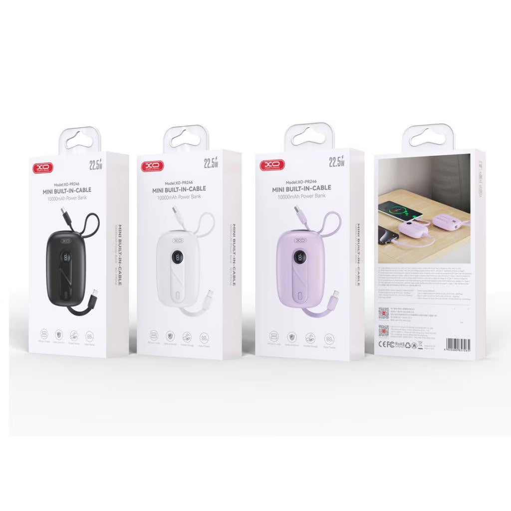 Spoljna baterija XO Design PR246, 10000mAh, 22.5W, PD, 1 x Lightning - 2 x USB-C, Ljubičasta