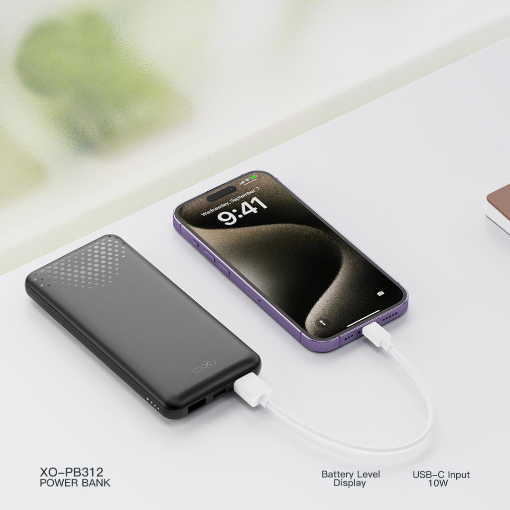 Eksterna baterija XO Design PB312, 10000mAh, 10W, 2 x USB-A, Crna