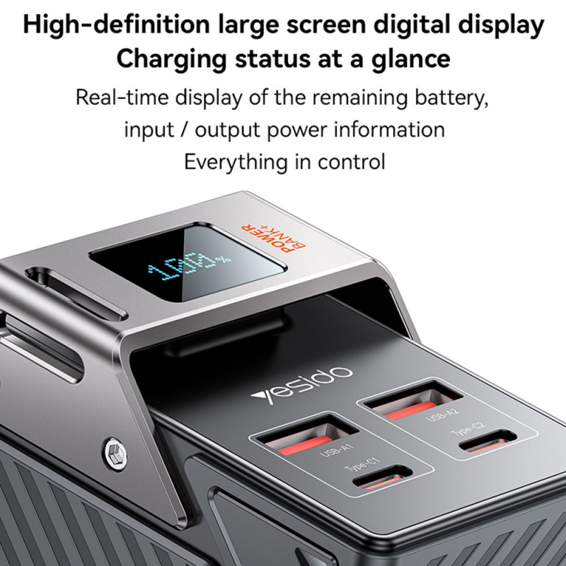 Eksterna baterija Yesido YP62, 30000mAh, 22.5W, QC + PD, 2 x USB-A - 2 x USB-C, Crna