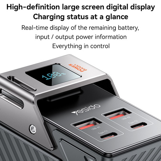 Eksterna baterija Yesido YP62, 30000mAh, 22.5W, QC + PD, 2 x USB-A - 2 x USB-C, Crna