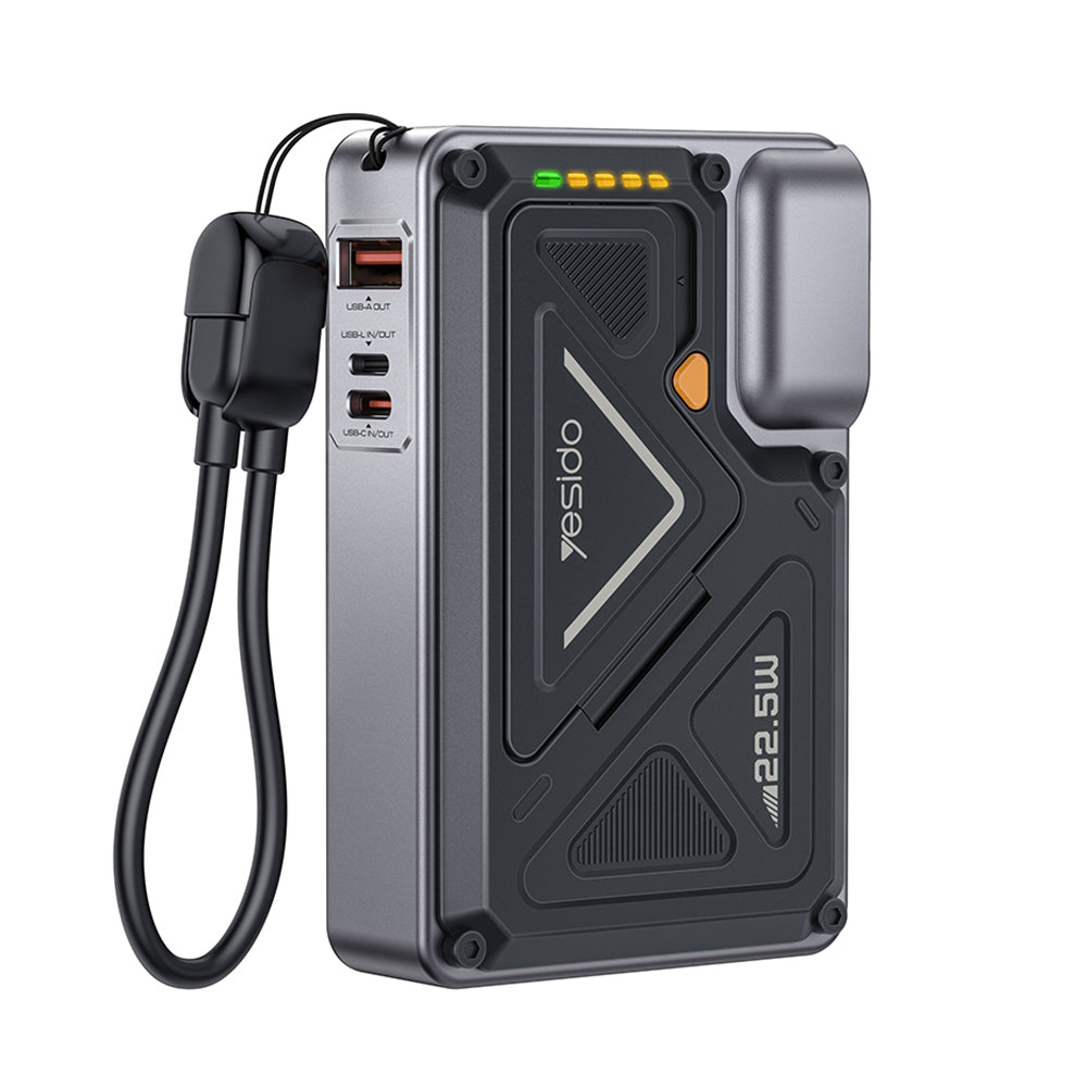 Spoljna baterija Yesido YP89, 10000mAh, 22.5W, QC + PD + FQI, 1 x Lightning - 1 x QI - 1 x USB-A - 1 x USB-C, Siva