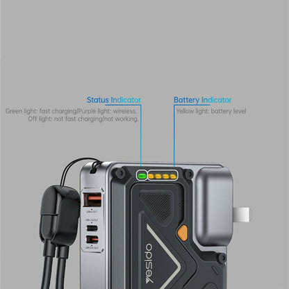 Spoljna baterija Yesido YP89, 10000mAh, 22.5W, QC + PD + FQI, 1 x Lightning - 1 x QI - 1 x USB-A - 1 x USB-C, Siva