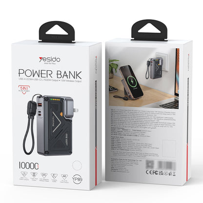 Spoljna baterija Yesido YP89, 10000mAh, 22.5W, QC + PD + FQI, 1 x Lightning - 1 x QI - 1 x USB-A - 1 x USB-C, Siva