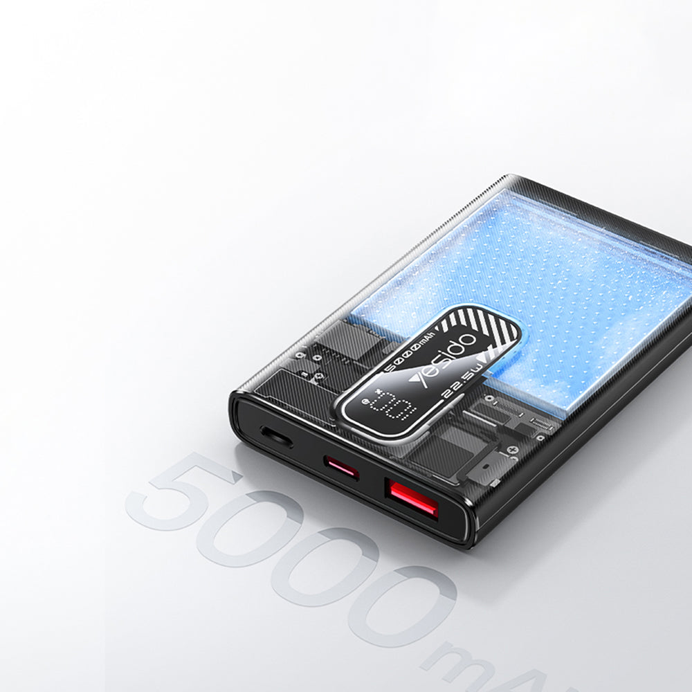 Spoljna baterija Yesido YP92, 5000mAh, 22.5W, QC + PD, 1 x USB-A - 1 x USB-C, Crna
