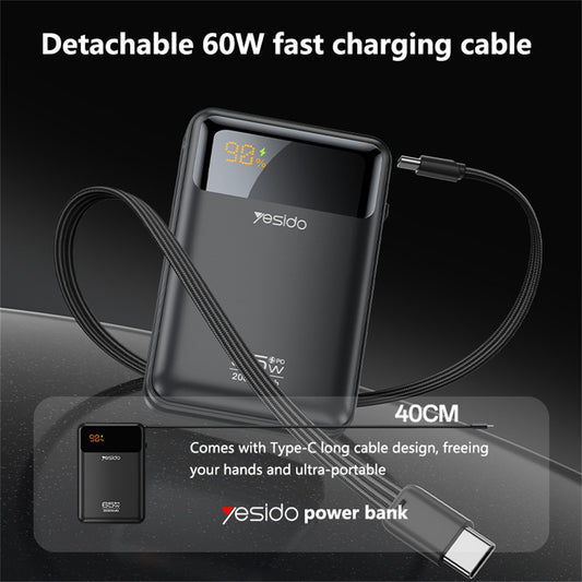 Eksterna baterija Yesido YP97, 20000mAh, 65W, PD, 2 x USB-C, Siva