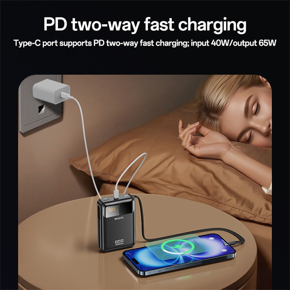 Eksterna baterija Yesido YP97, 20000mAh, 65W, PD, 2 x USB-C, Siva