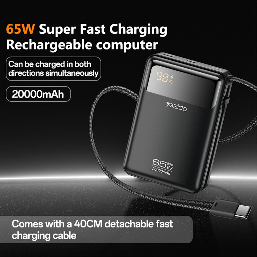Eksterna baterija Yesido YP97, 20000mAh, 65W, PD, 2 x USB-C, Siva