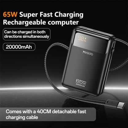 Eksterna baterija Yesido YP97, 20000mAh, 65W, PD, 2 x USB-C, Siva